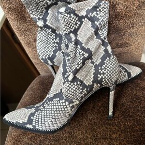 Steve Madden Gray and White Snakeskin Heeled Sock Booties